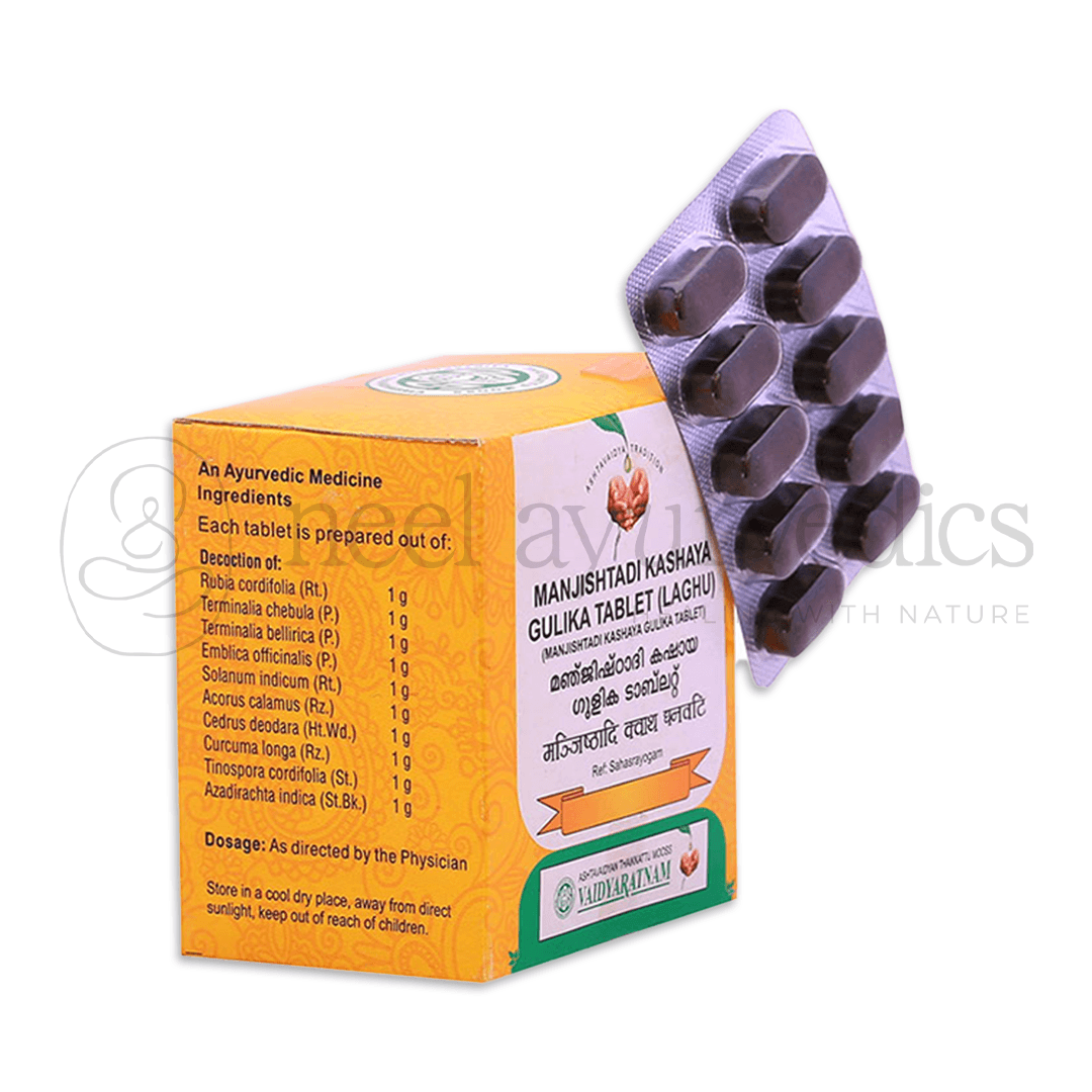Vaidyaratnam Manjishtadi Kashaya Gulika Tabletten – 100 Tab-1